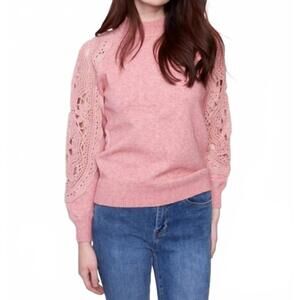 NEW CHARLIE B mock neck raglan sweater with crochet sleeves in primrose